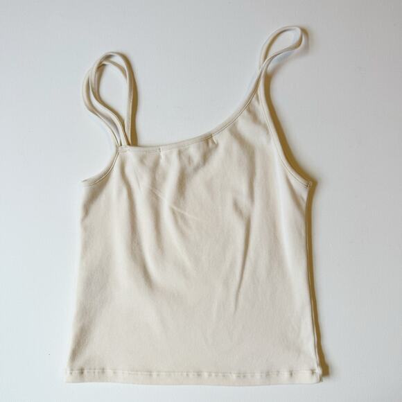 Oak Refined by Oak + Fort Beige Asymmetric Crop Tank Top Women's Small - Picture 2 of 7